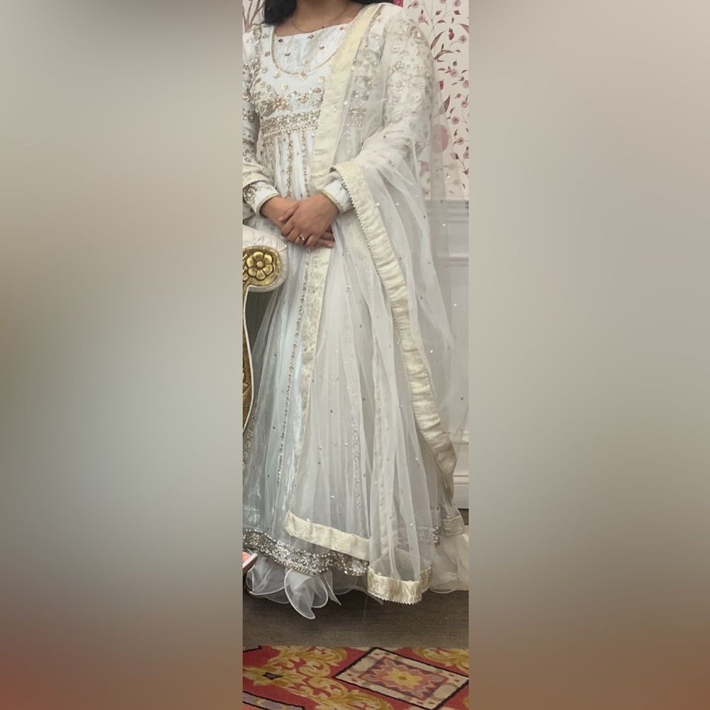 Pakistani, Indian Designer Suit - Maham Baig White Anarkali Dress - Picture 4 of 6